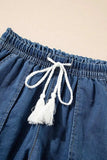 Raw Hem Drawstring High Waist Denim Shorts with Pockets - Trendsi - Flyclothing LLC