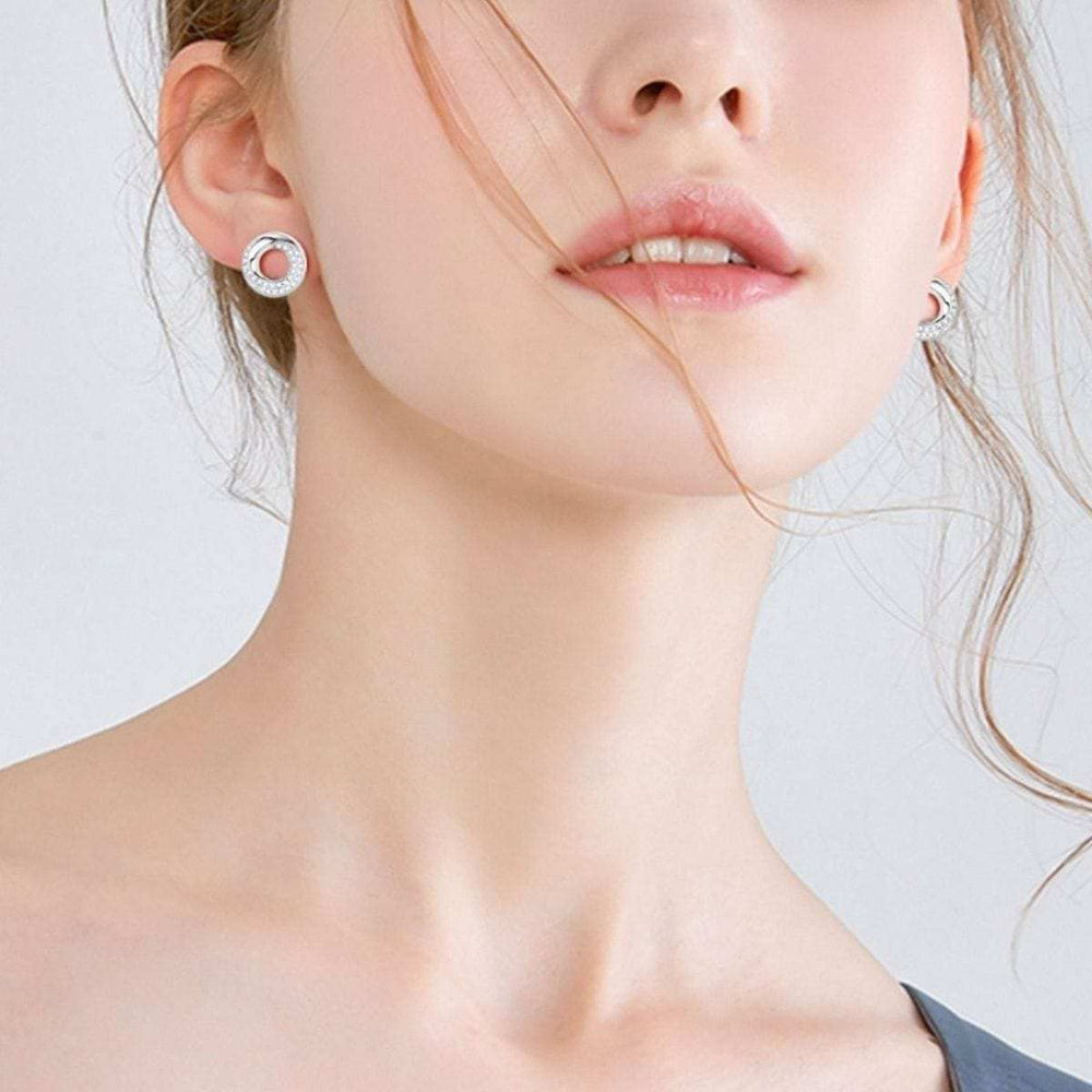 925 Sterling Silver Inlaid Moissanite Stud Earrings - Trendsi - Flyclothing LLC