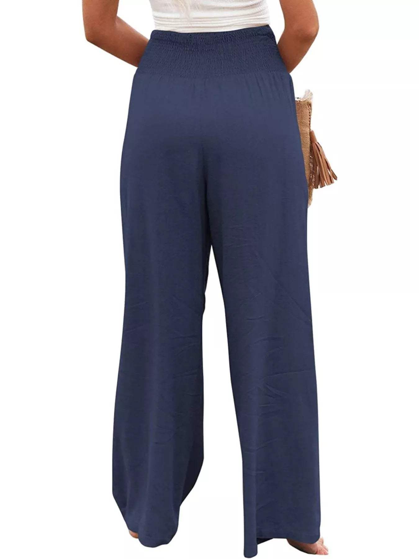 Smocked High Waisted Wide Leg Pants - Trendsi - Flyclothing LLC