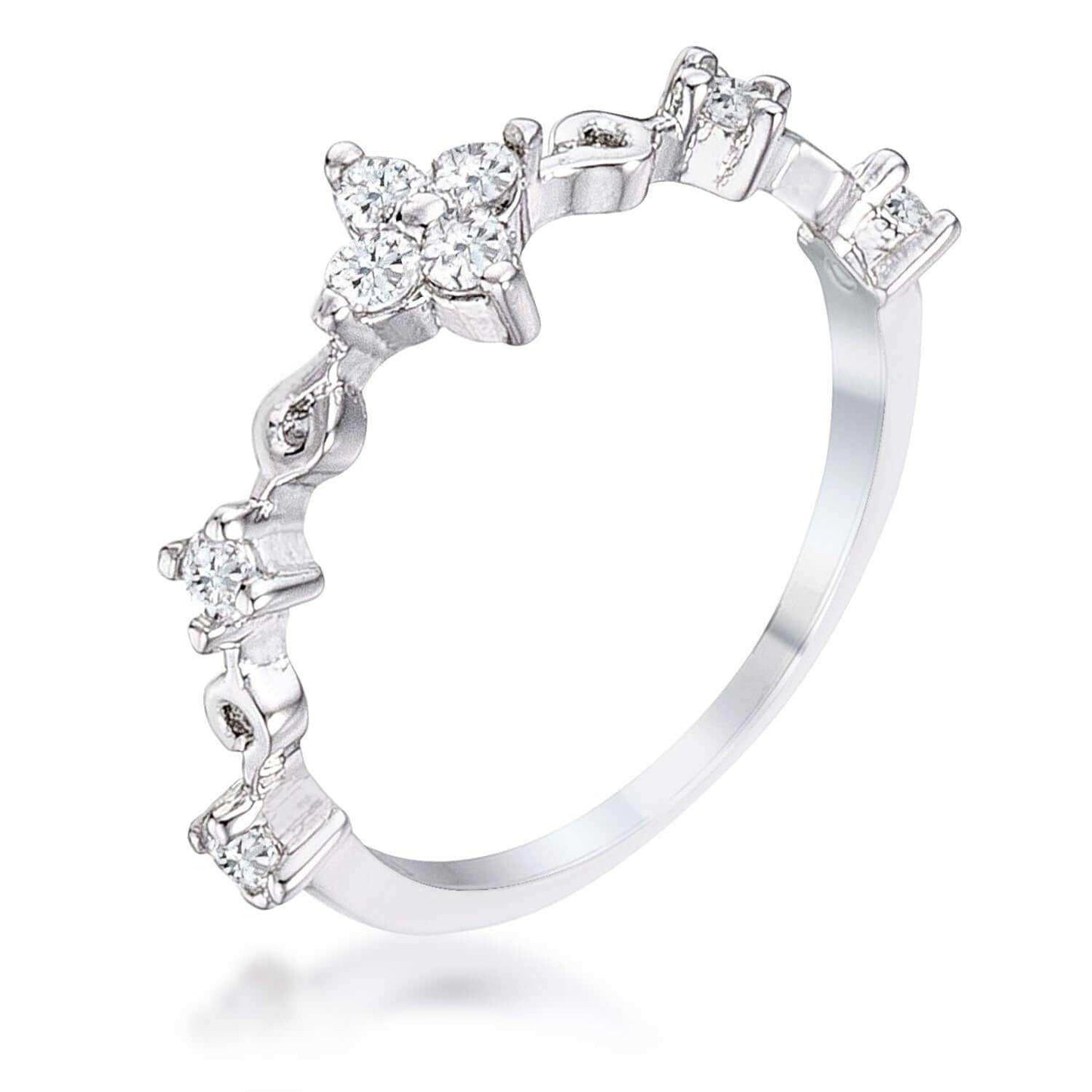 .24Ct Rhodium Plated Clear CZ Mini Floral Half Eternity Stackable Band - JGI - Flyclothing LLC