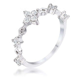 .24Ct Rhodium Plated Clear CZ Mini Floral Half Eternity Stackable Band - JGI - Flyclothing LLC