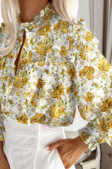 Ruffled Smocked Floral Lantern Sleeve Shirt