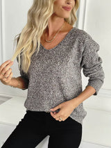 Casual V-Neck Drop Shoulder Sweater - Trendsi - Flyclothing LLC
