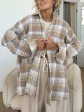 Plaid Collared Neck Dropped Shoulder Shirt - Trendsi - Flyclothing LLC