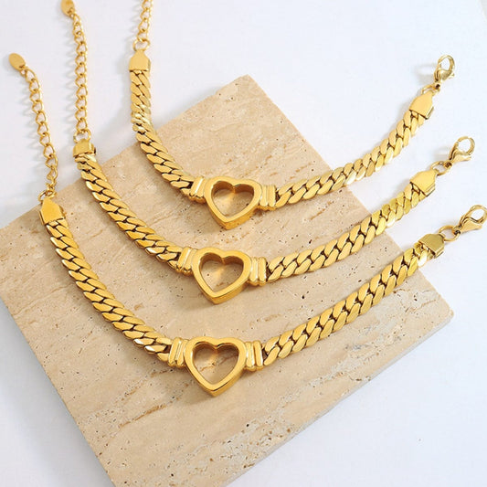 Titanium Steel Cutout Heart Bracelet - Trendsi