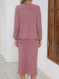 V-Neck Long Sleeve Top and Midi Skirt Set - Trendsi
