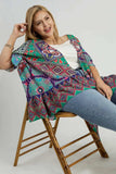 Umgee Full Size Mixed Print Ruffle Hem Open Front Cover Up Plus Size - Trendsi - Flyclothing LLC
