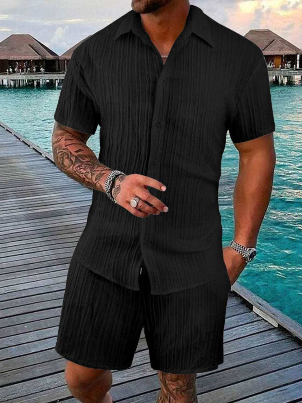 Men's Full Size Button Down Short Sleeve Shirt and Shorts Set Plus Size - Trendsi - Flyclothing LLC