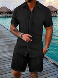 Men's Full Size Button Down Short Sleeve Shirt and Shorts Set Plus Size - Trendsi