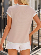 Contrast Trim Round Neck Short Sleeve T-Shirt - Trendsi - Flyclothing LLC