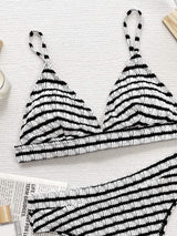 Striped V-Neck Two-Piece Swim Set - Trendsi - Flyclothing LLC