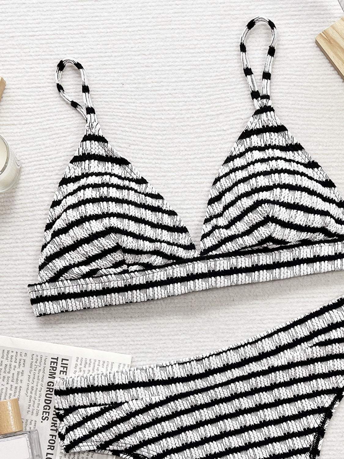 Striped V-Neck Two-Piece Swim Set - Trendsi - Flyclothing LLC