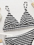 Striped V-Neck Two-Piece Swim Set - Trendsi