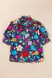 Printed Tie Neck Half Sleeve Blouse - Trendsi - Flyclothing LLC