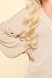 VERY J Two Tone Ribbed V-Neck Exposed Seam Top - Trendsi
