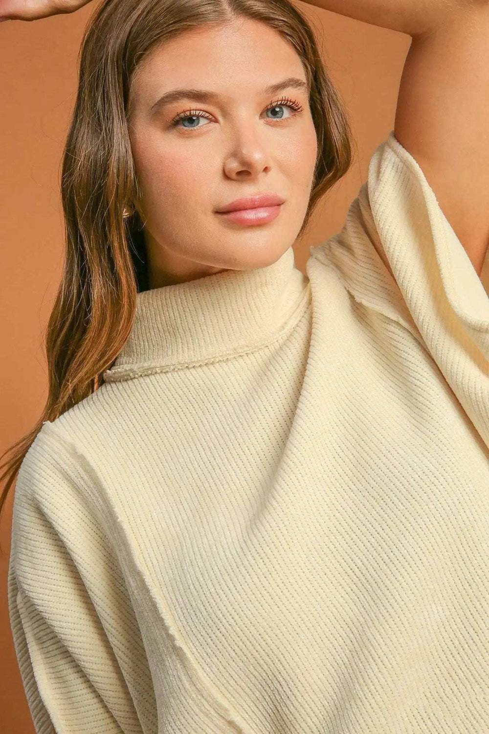 Umgee Solid Color Mock Neck Short Sleeve Top - Trendsi - Flyclothing LLC