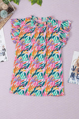 Printed Round Neck Cap Sleeve Blouse - Trendsi - Flyclothing LLC