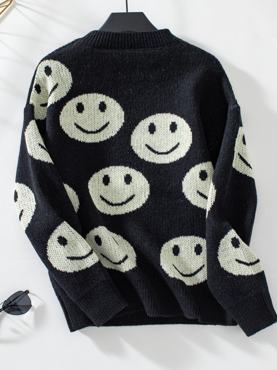 Smile Pattern Round Neck Long Sleeve Sweater - Trendsi