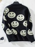 Smile Pattern Round Neck Long Sleeve Sweater - Trendsi