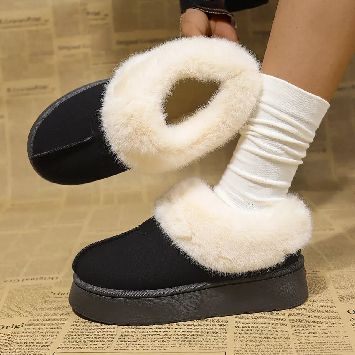 Fuzzy Trim Platform Boots - Trendsi - Flyclothing LLC
