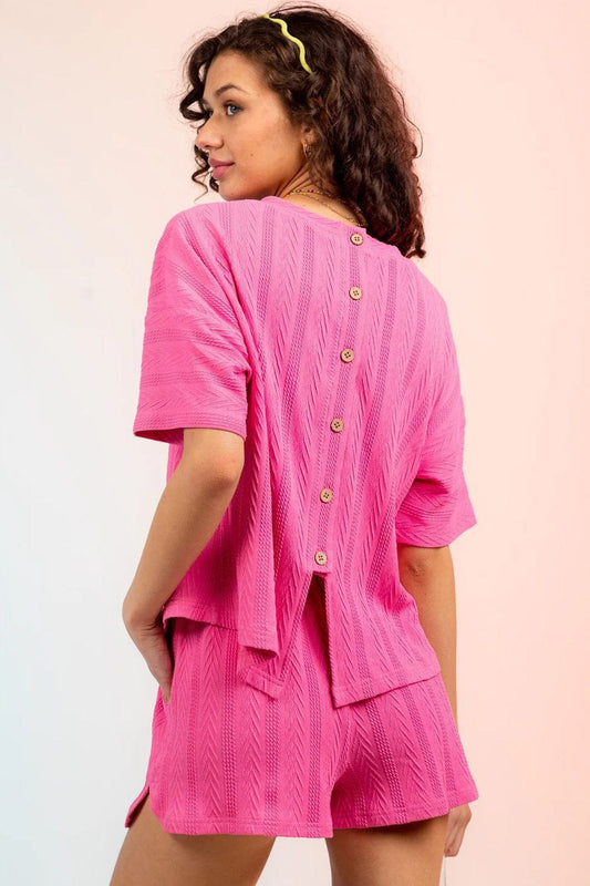 Textured Round Neck Top and Shorts Set - Trendsi