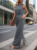 Round Neck Wide Leg Jumpsuit - Trendsi