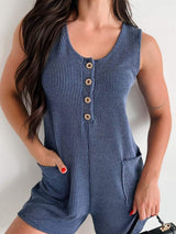 Lovelet Texture Wide Strap Romper with Pockets - Trendsi - Flyclothing LLC