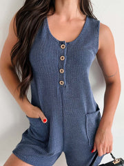 Lovelet Texture Wide Strap Romper with Pockets - Trendsi