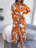Tied Button Up Long Sleeve Dress - Trendsi - Flyclothing LLC