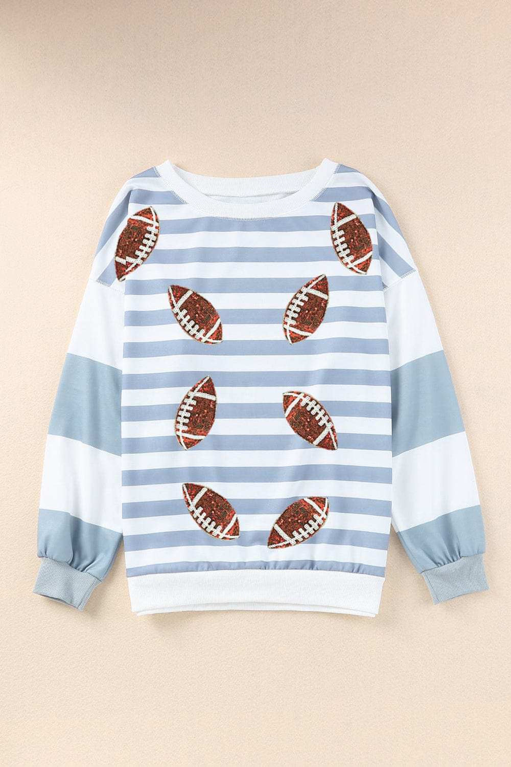 Football Striped Round Neck Long Sleeve Sweatshirt - Trendsi - Flyclothing LLC