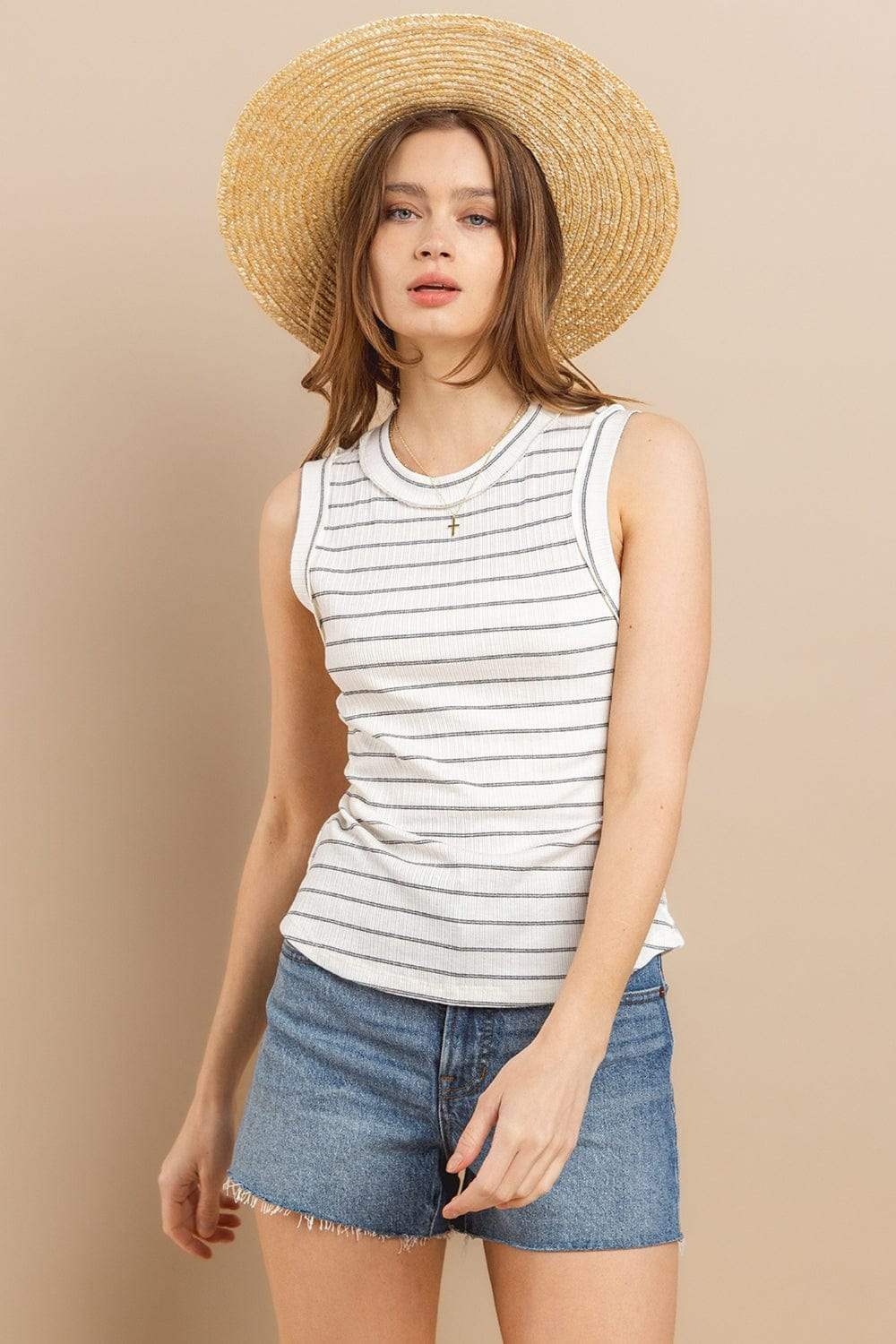 Ces Femme Striped Round Neck Tank - Trendsi - Flyclothing LLC
