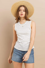 Ces Femme Striped Round Neck Tank - Trendsi - Flyclothing LLC