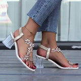 Flower Square Toe Block Heel Sandals - Trendsi - Flyclothing LLC