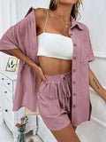 Button Up Shirt and Drawstring Shorts Set - Trendsi