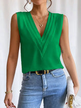 V-Neck Pleated Sleeveless Cami Tank Top - Trendsi - Flyclothing LLC