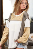 Exposed Seam Contrast Round Neck Long Sleeve Top - Trendsi - Flyclothing LLC