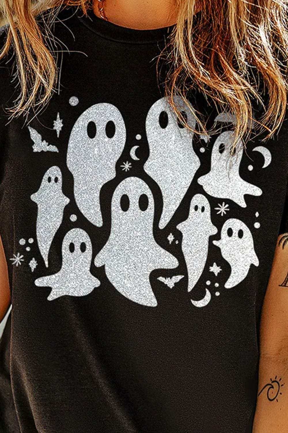 Full Size Ghost Round Neck Short Sleeve T-Shirt - Trendsi - Flyclothing LLC