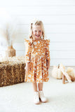 Golden Blooms 3/4 Sleeve Ruffle Twirl Dress - Mila & Rose ® - Flyclothing LLC