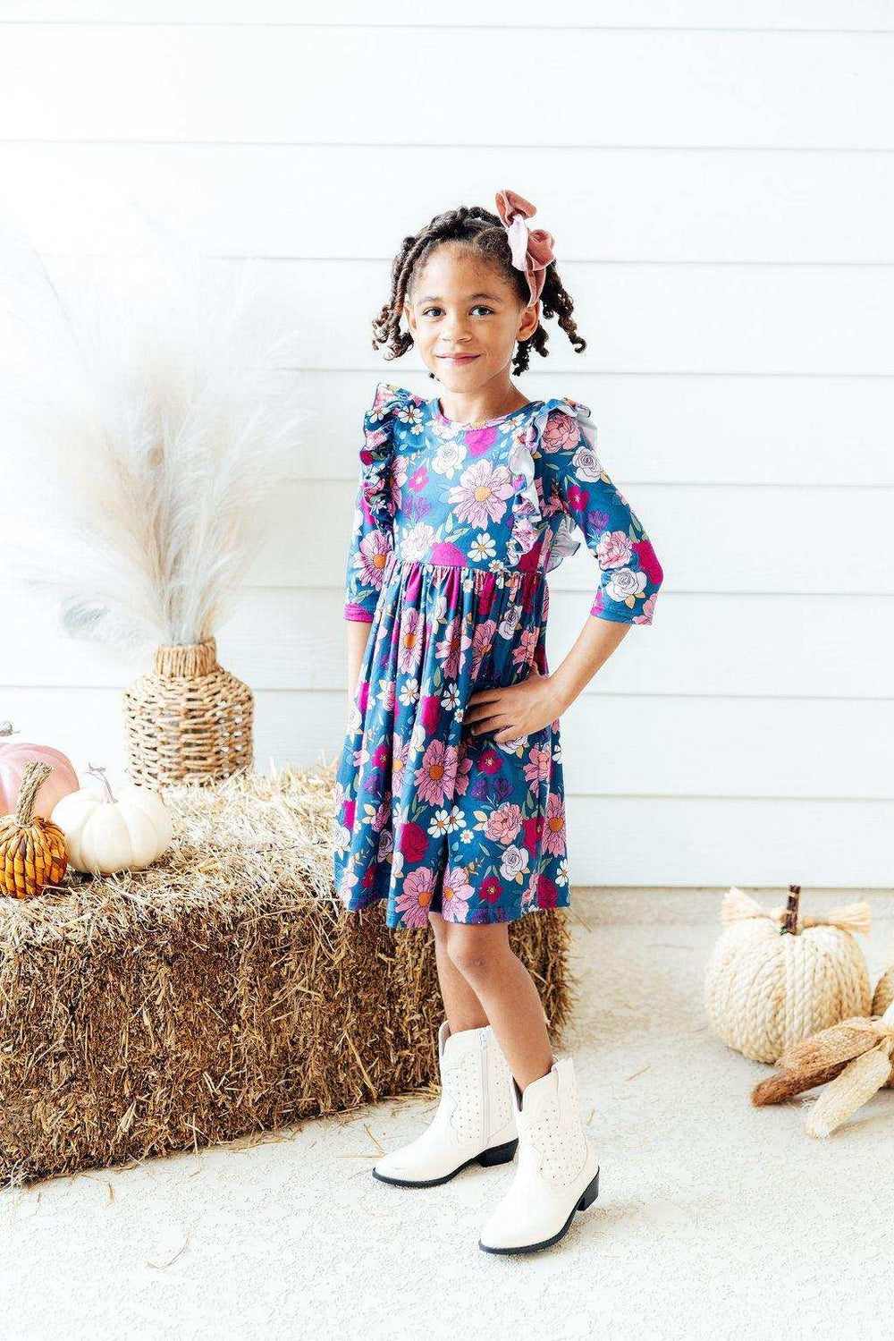 Vintage Garden 3/4 Sleeve Ruffle Twirl Dress - Mila & Rose ® - Flyclothing LLC