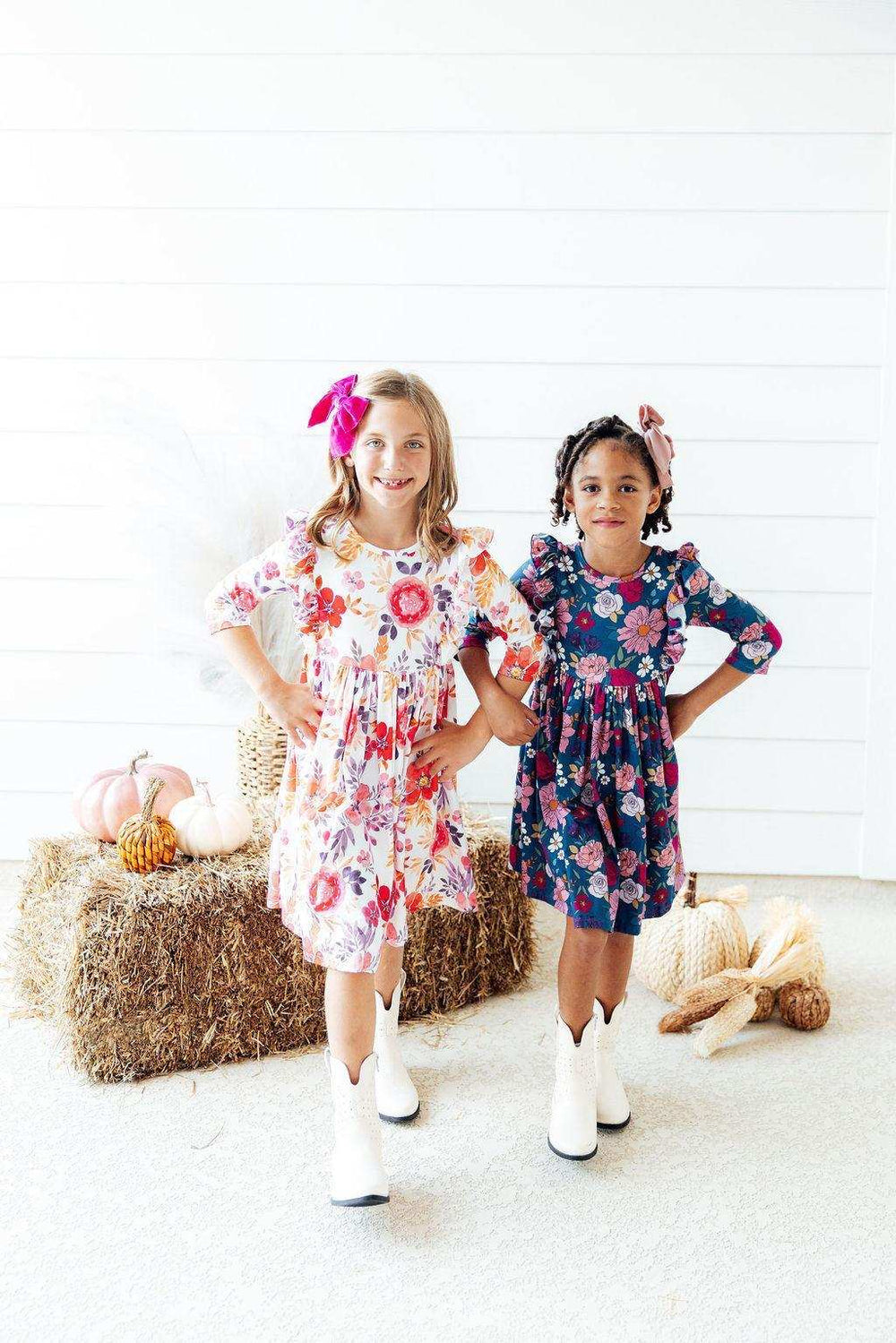 Tangerine Leaves 3/4 Sleeve Ruffle Twirl Dress - Mila & Rose ® - Flyclothing LLC