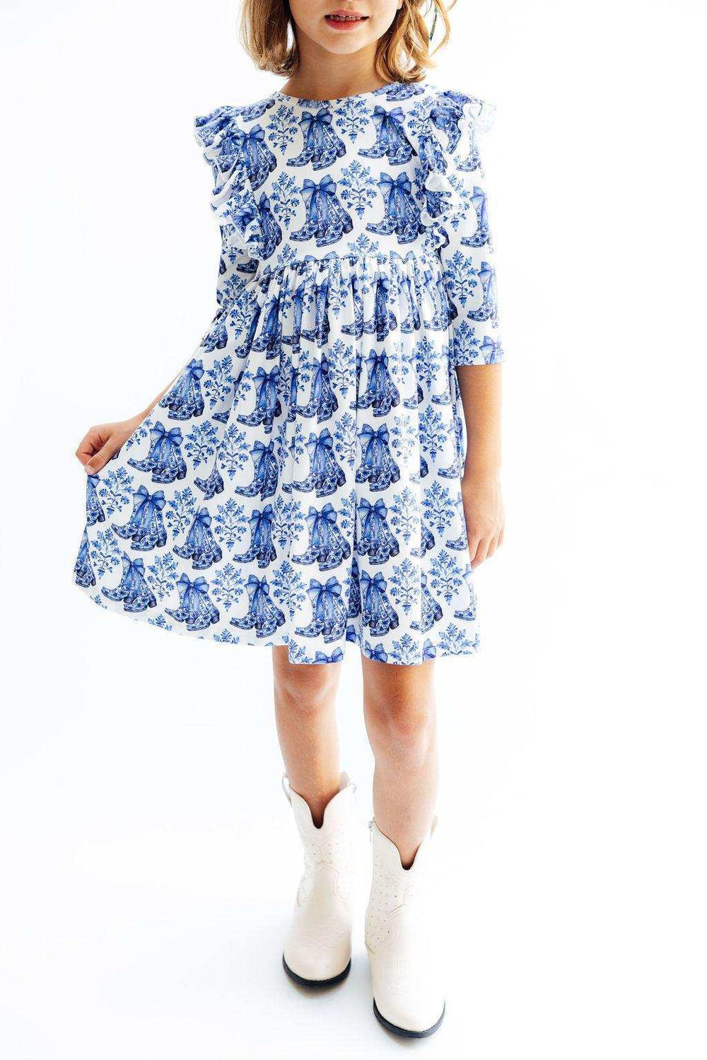 Southern Belle 3/4 Sleeve Ruffle Twirl Dress - Mila & Rose ® - Flyclothing LLC