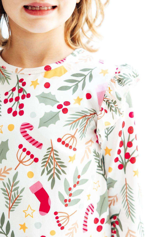 Holly Jolly Christmas L/S Ruffle Tee - Mila & Rose ® - Flyclothing LLC