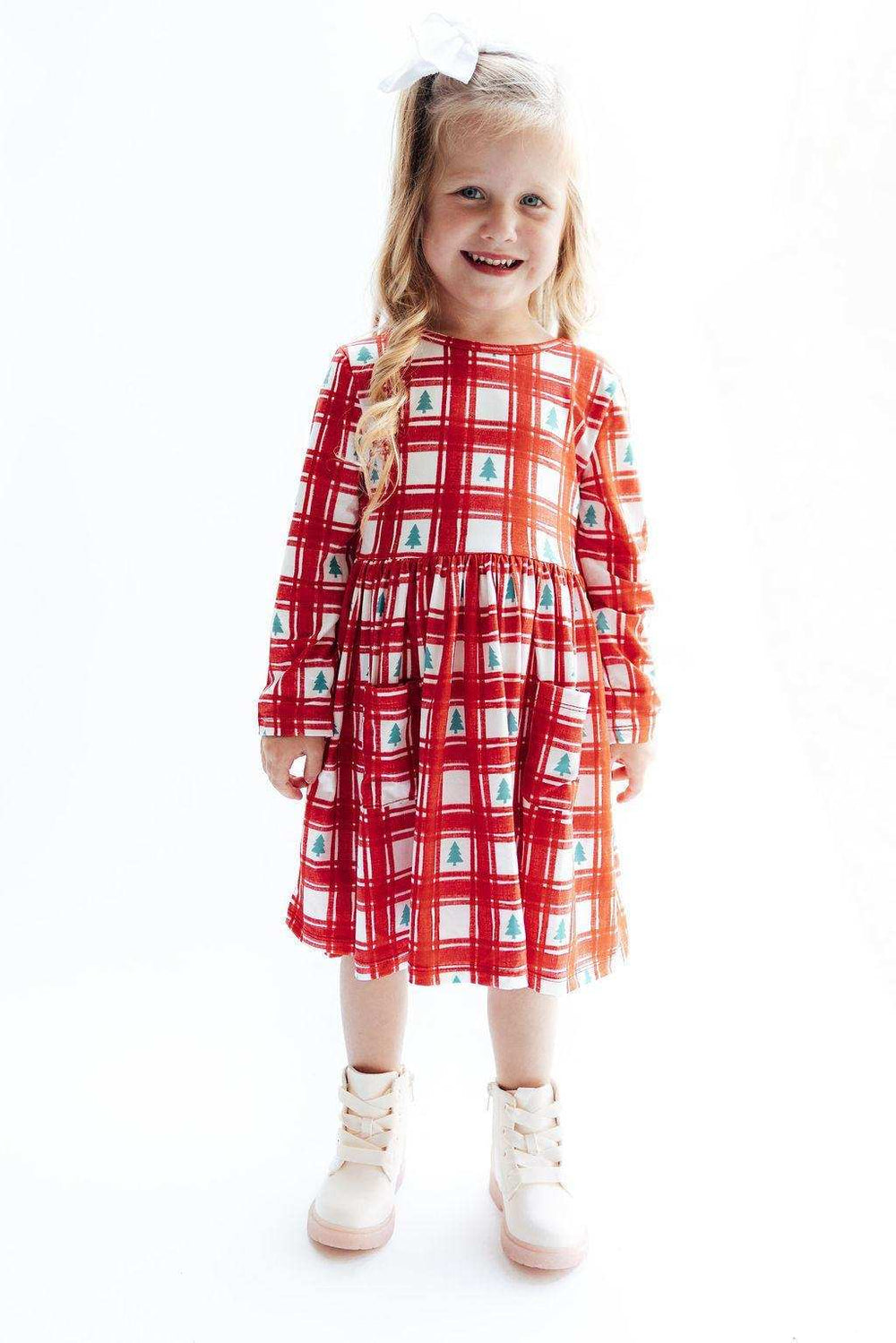 Plaid Trees L/S Pocket Twirl Dress - Mila & Rose ® - Flyclothing LLC