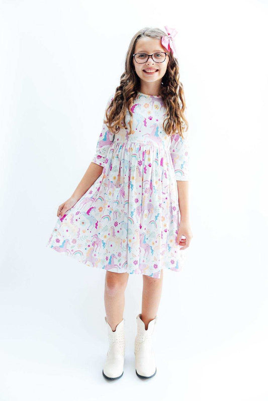 Rainbow Vibes 3/4 Sleeve Pocket Twirl Dress - Mila & Rose ® - Flyclothing LLC