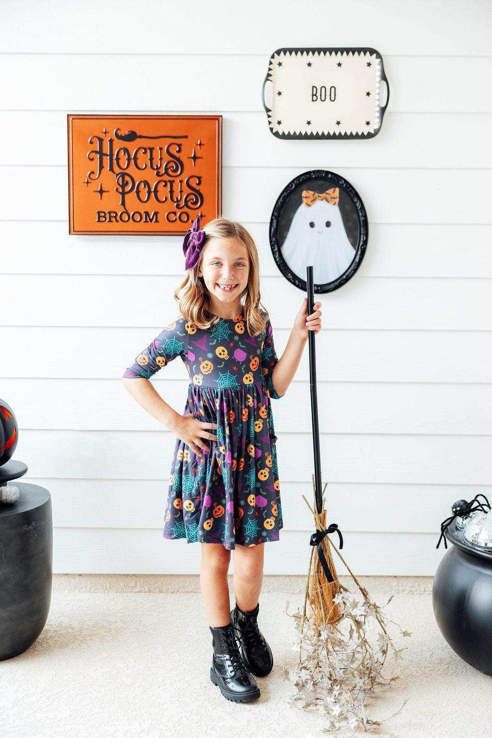 Skeleton Web 3/4 Sleeve Pocket Twirl Dress - Mila & Rose ® - Flyclothing LLC