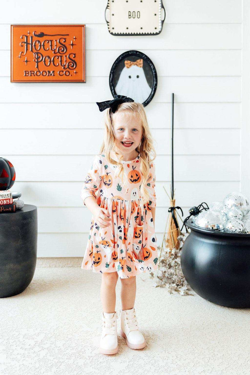 Pumpkin Peekaboo 3/4 Sleeve Pocket Twirl Dress - Mila & Rose ® - Flyclothing LLC