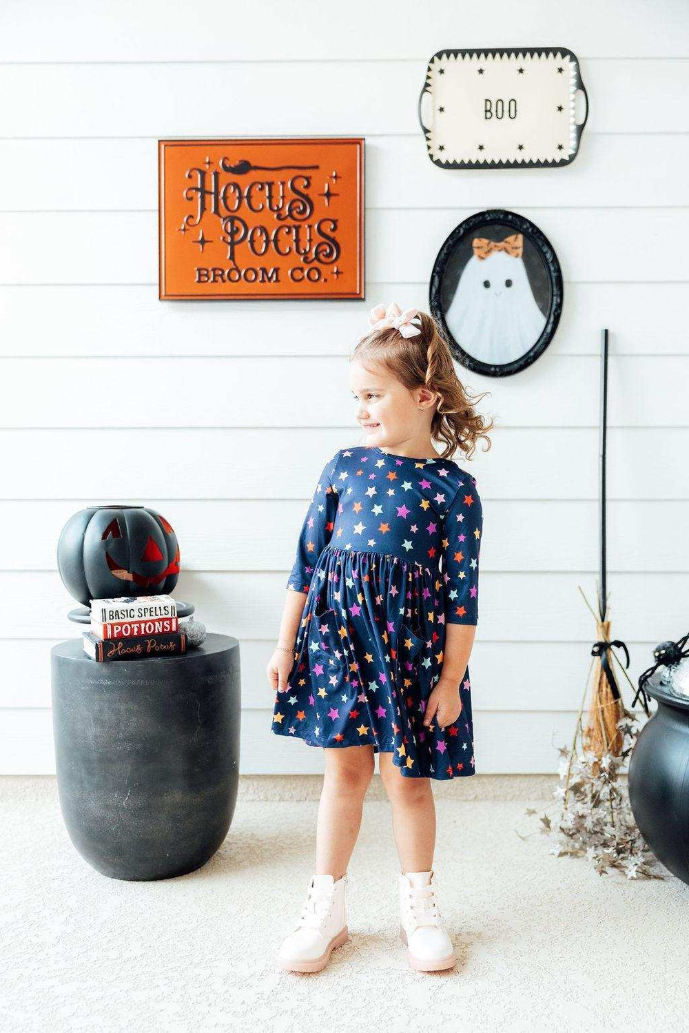 Halloween Stars 3/4 Sleeve Pocket Twirl Dress - Mila & Rose ® - Flyclothing LLC