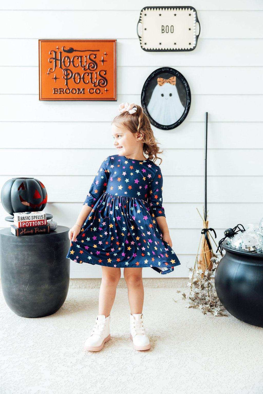 Halloween Stars 3/4 Sleeve Pocket Twirl Dress - Mila & Rose ® - Flyclothing LLC