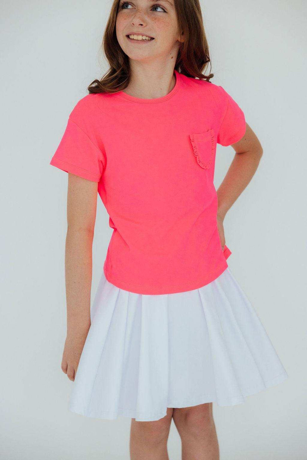 Neon Pink Ruffle Pocket Tee - Mila & Rose ® - Flyclothing LLC