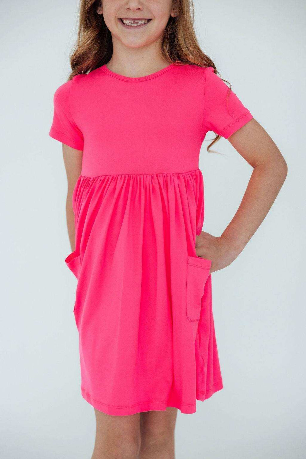 Neon Pink S/S Pocket Twirl Dress - Mila & Rose ® - Flyclothing LLC